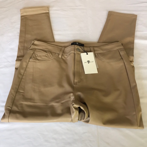 7 for All Mankind Skinny Faux Leather Pants Camel Size M NWT - Picture 4 of 11